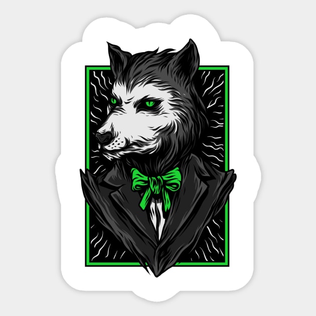 Big Bad Wolf Suit Black Green Sticker by BradleyHeal